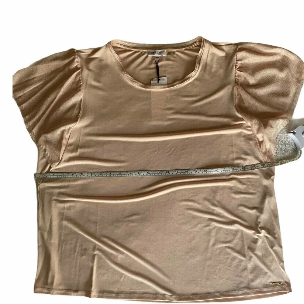 Calvin Klein Women's Top Size 2XL Short Sleeves Embellished Flutter Pink New - Picture 9 of 12